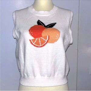 Jessica Simpson White Sleeveless Sweater with Orange Graphic